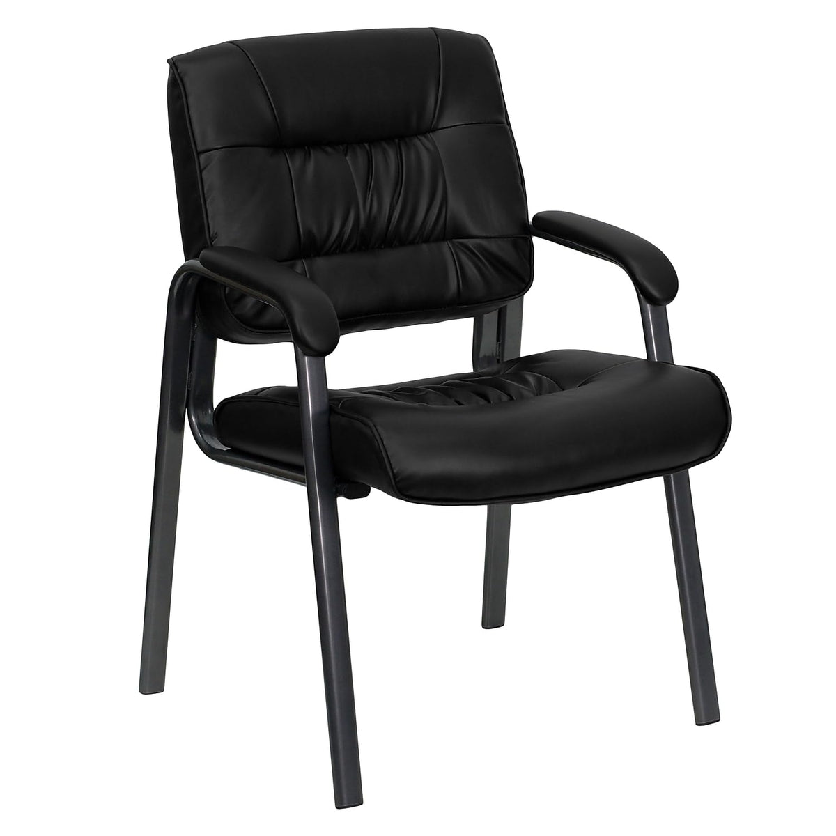 Haeger Black LeatherSoft Executive Side Reception Chair with Titanium Gray Powder Coated Frame