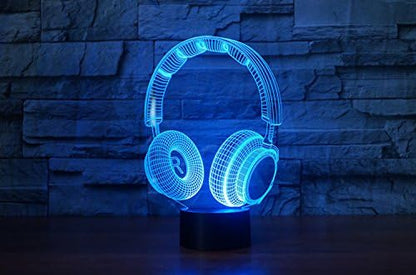 Earphone 3D Illusion Night Light Touch Table Desk Lamp