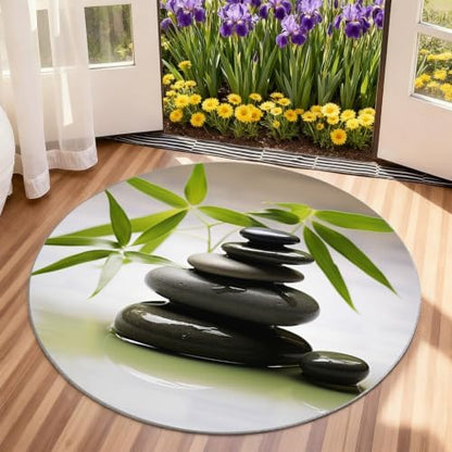 Zen Stone Round Area Rug - 5ft Meditation Yoga Round Rug for Living Room, Mental Space Circle Rugs Washable Soft Non-Slip Carpet for Bathroom Bedside Sofa Coffee Table Decor Mat