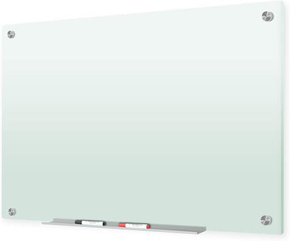 J&J worldwide Glass Whiteboard 47 x 35, Frosted Glass Dry Erase Board Non-Magnetic, Semi-Transparent, Includes Markers, Marker Tray, Eraser for Wall, Office, Home, School
