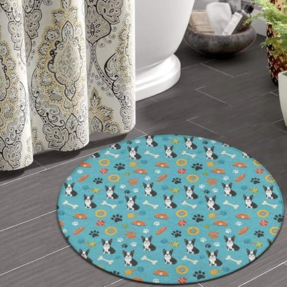 Soft Round Yoga Carpet, Large Home Decor Mat, Non Slip Machine Washable Kitchen Office Circle Rug Boston Terrier Dogs, 36inch