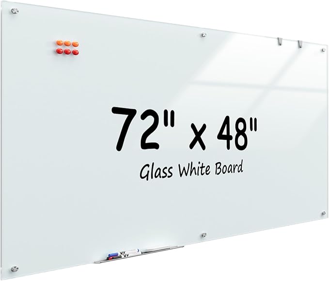 MaxGear Glass Whiteboard Wall Mounted, Frameless Magnetic Dry Erase Board, Tempered Glass, Steel-Backed, Non-Porous Smooth Surface, Floating Design, Accessories Included, for Office Home Classroom