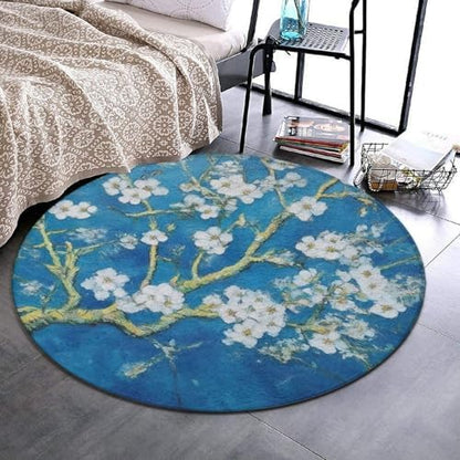 Machine Washable Modern Round Area Rug, Room Sofa Yoga Soft Round Carpet, Home Decor Non Slip Kitchen Office Circle Rug Beautiful Apricot Flower Blossom Art, 36inch