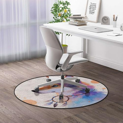 Wolf Watercolor Art Round Gaming Chair Mat for Hardwood Floors, Decorative Animal Illustration Anti-Slip Office & Desk Chair Protector for Rolling Chairs, Multicolor Diameter 51 in