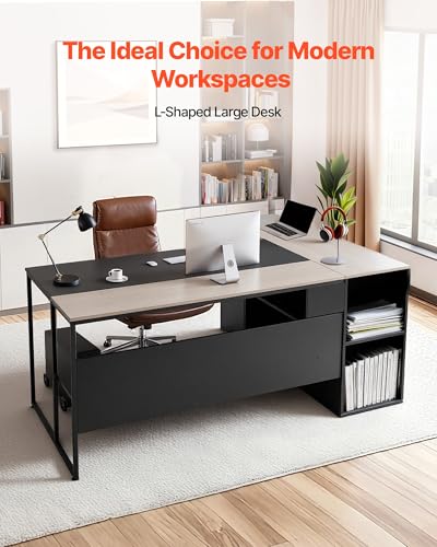 71" L-Shaped Executive Desk, Large Computer Desk with Drawers, File Storage Cabinet, CPU Stand, 350 LBS Load Capacity Corner Table, Easy Assembly, for Work Study
