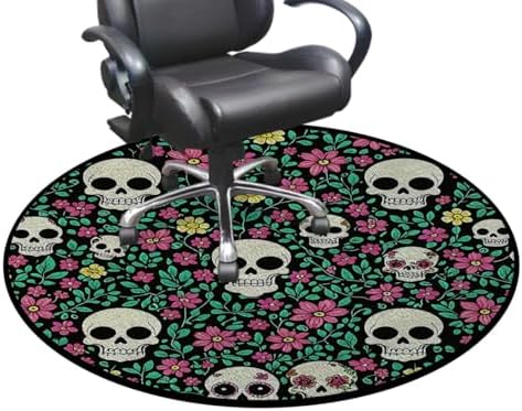 Dark Romantic Skull Round Gaming Chair Mat for Hardwood Floors, Gothic Nature Design Anti-Slip Office & Computer Desk Protector,Protect The Floor from Scratches, Green Diameter 59 in