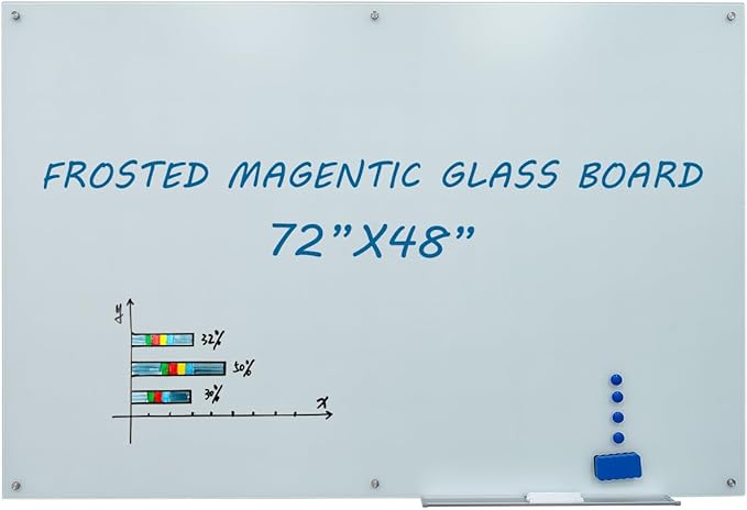 Magnetic Frosted Glass Whiteboard 48"x72" Glass Dry Erase Board 48"x72" Wall Mounted Frameless White Glassboard for Office School Home Shop
