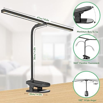 LED Reading Light with Clip, Desk Lamp 48 LEDs 2600mAh Battery USB Rechargeable Book Lights Stepless Adjustable Brightness Eye Protection Table Lamps for Bed Headboard, Home, Office - Black