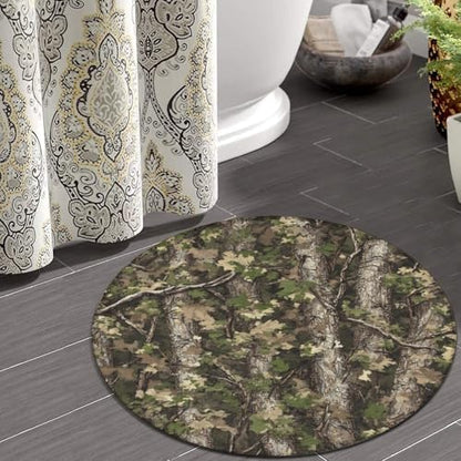 Large Machine Washable Circular Rugs, Home Decor Round Mat for Living Room Sofa Office Hunting Camo Tree Camouflage