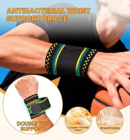 Copper Infused Compression Wrist Support Brace with Adjustable Wrap, Small