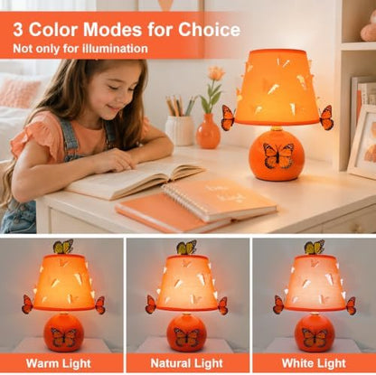 3D Butterfly Lamp, Small Orange Lamp with DIY Butterfly Decor (Orange)
