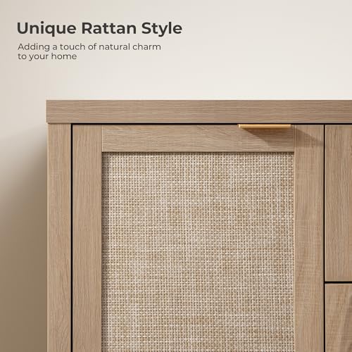 52 Inch Sideboard Buffet Cabinet with Storage, Rattan Credenza