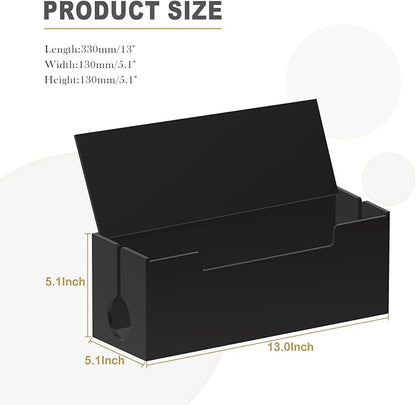 Cable Management Box, 2 Open Slots Cords Hider Box, Under Desk Power Strip Organizer and Floor Cables Storage, Black