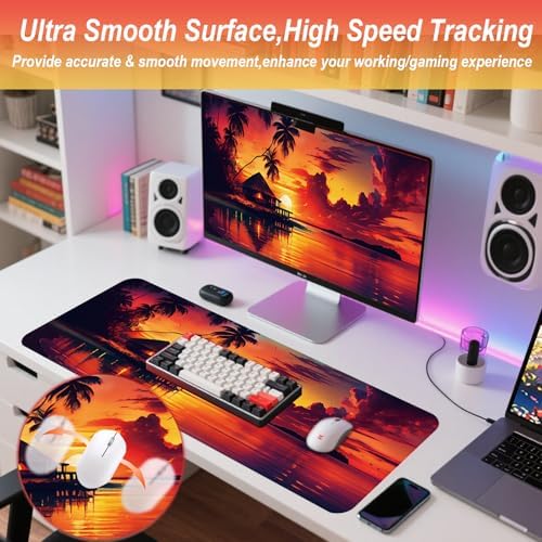 Gaming Mouse Pad 31.5x11.8 inch XL Large Extended Mouse Pad, Big Mousepad Desk Mat for Computer with Non-Slip Rubber Base and Stitched Edge-Sea Sunset