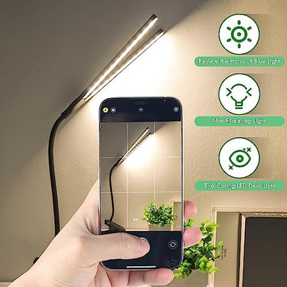 LED Reading Light with Clip, Desk Lamp 48 LEDs 2600mAh Battery USB Rechargeable Book Lights Stepless Adjustable Brightness Eye Protection Table Lamps for Bed Headboard, Home, Office - Black