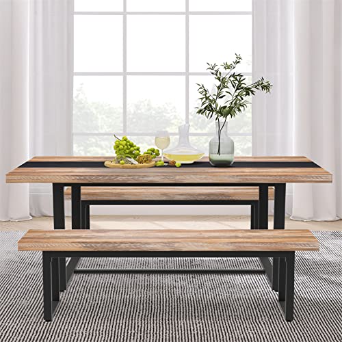 59" Farmhouse Dining Bench Pair 2, Wooden Bench Seat Kitchen Table, Brown