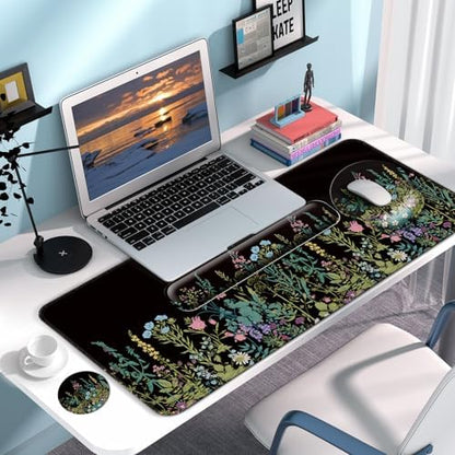 Desk Mat Set Keyboard and Mouse Pad with Wrist Rest Support