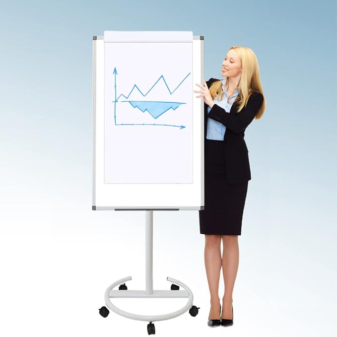 BIBOC Mobile Dry Erase Board – 36x24 inches Magnetic Portable Whiteboard Stand Adjustable Easel White Board Flipchart Easel Board with 25 Sheets Paper Pad 1 Eraser, 2Markers (24x 36 inches)