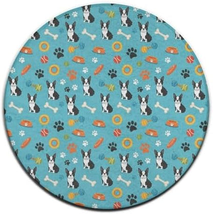 Soft Round Yoga Carpet, Large Home Decor Mat, Non Slip Machine Washable Kitchen Office Circle Rug Boston Terrier Dogs, 36inch