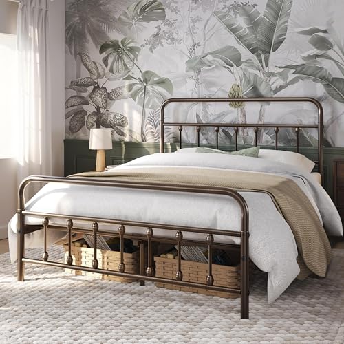 Yaheetech Queen Bed Frame with Headboard, Victorian Vintage Bronze Iron