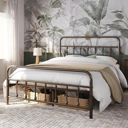 Yaheetech Queen Bed Frame with Headboard, Victorian Vintage Bronze Iron