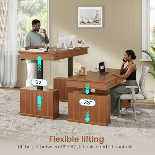 55.1" Farmhouse Executive Electric Standing Desk with 3 Drawers