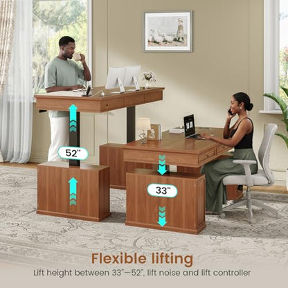55.1" Farmhouse Executive Electric Standing Desk with 3 Drawers