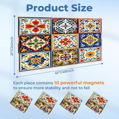 4 Pcs Fluorescent Light Covers for Ceiling Lights Mexican ceramic Ethnic Magnetic Light Filters Decorative for Classroom Office Hospital Home 4x2 Ft