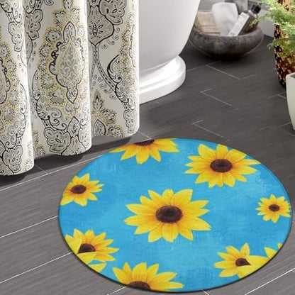 Large Machine Washable Circular Rugs, Home Decor Round Mat for Living Room Sofa Office Sunflower