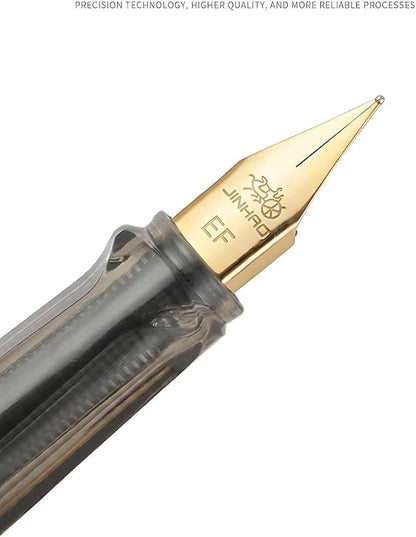 Jinhao 58 Fountain Pen - Natural Sea Shell Inlay Extra Fine Nib Writing Pen with 3.4mm Ink Converter & Silver Metal Gift Box,Matte Black