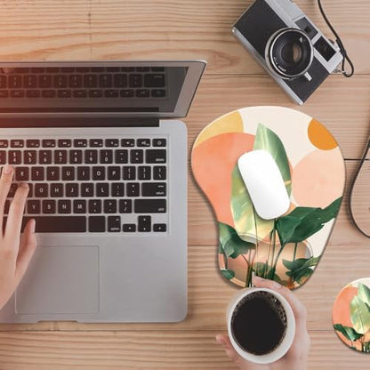 Ergonomic Mouse Pad with Wrist Rest,Comfortable Computer Gel Mouse Pad Wrist Support for Laptop,Pain Relief Mousepad with Non-Slip PU Base Design Art