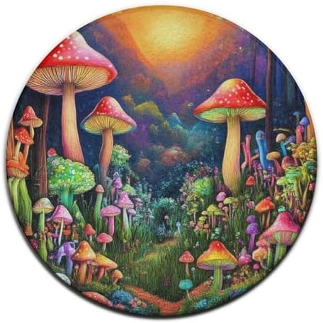 Large Round Area Rug Home Decor Modern Bathroom Rug Kitchen Office Circle Rug for Living Room Sofa Circle Cute Mat Trippy Mushroom Magic World Art, 60inch