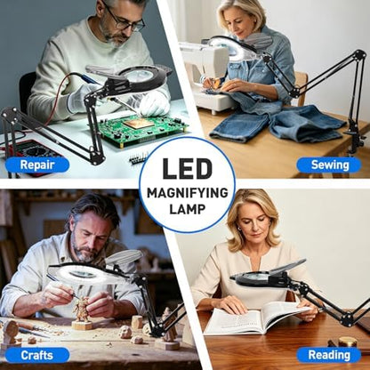 KIRKAS LED Magnifying Lamp with Clamp, 2,200 Lumens Dimmable 35in 12X 30X