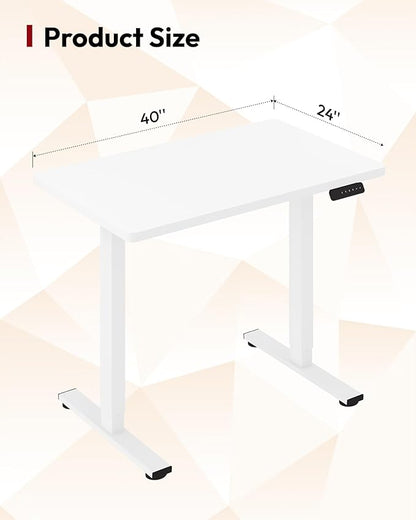 SANODESK Electric Standing Desk 40 x 24 Inches Whole-Piece Desktop Height Adjustable Stand Up Desk w/6-Button Controller Ergonomic Computer Desk for Home Office, White Frame + White Tabletop