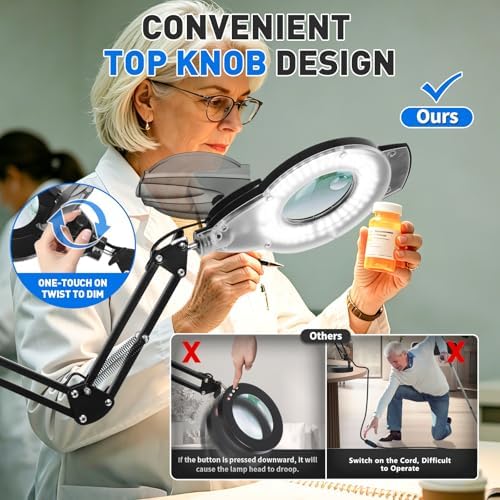 KIRKAS LED Magnifying Lamp with Clamp, 2,200 Lumens Dimmable 35in 12X 30X