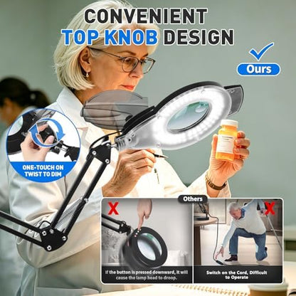 KIRKAS LED Magnifying Lamp with Clamp, 2,200 Lumens Dimmable 35in 12X 30X