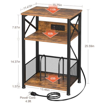 Record Player Stand with Charging Station, Vinyl Record Storage