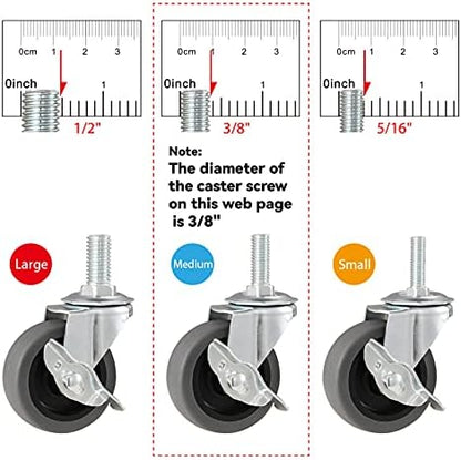 Caster Wheels, 3" Locking Swivel Threaded Stem Casters Set with Brake of 32