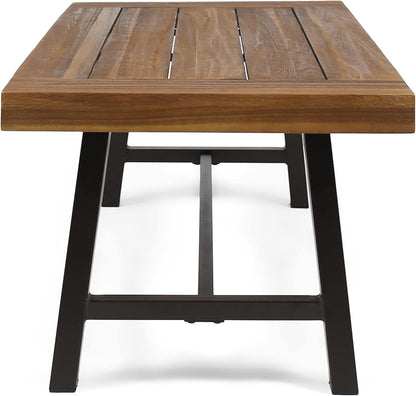 Carlisle Outdoor Acacia Wood Coffee Table, Sandblast/Rustic Metal