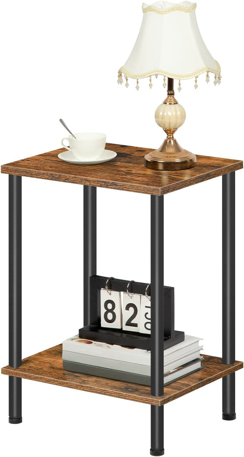 End Table, Small Side Table, Nightstand with 2-Layer Storage Shelves, Sofa Table for Small Spaces, Living Room, Bedroom, Stable Frame, Easy Assembly, Rustic Brown BF09BZ01