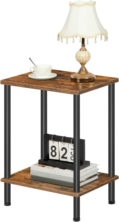 End Table, Small Side Table, Nightstand with 2-Layer Storage Shelves, Sofa Table for Small Spaces, Living Room, Bedroom, Stable Frame, Easy Assembly, Rustic Brown BF09BZ01