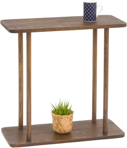 Rectangular Solid Pine Wood Narrow Side Table, Skinny Bedside Table, Small End Table (Dark Walnut, Medium)