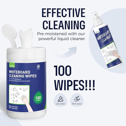 Loukin Whiteboard Cleaning Wipes, Dry Erase Board Cleaning Wipes, Non-toxic White board Wipes, 100 Wipes per Canister