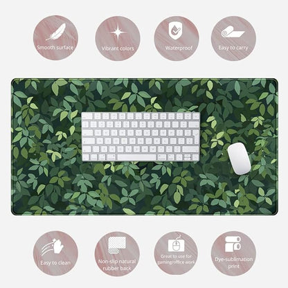 Cute Cat Kawaii Green Desk Mat - Large Gaming Mouse Pad & Keyboard Laptop Mat - Anime XL (31.5x15.7 in) - Non-Slip Base, Stitched Edges