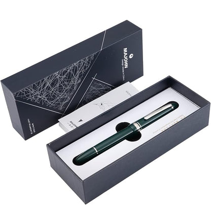 erofa Majohn P136 Piston Fountain Pen 1.1mm Stub Nib with Box, Green Resin Writing Gift Pen Set