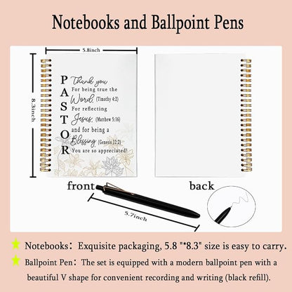 Pastor Appreciation Gifts for Men Women - A5 Spiral Notebook and Pen Set, Christian Religious Scripture Journal, Thank You Gifts for Ministers, Priests, Clergy, 80 Sheets College Ruled