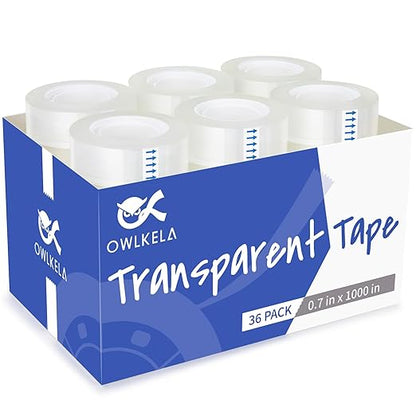 OWLKELA 36 Rolls Transparent Tape Refills, Clear Tape, All-Purpose Transparent Glossy Tape for Office, Home, School