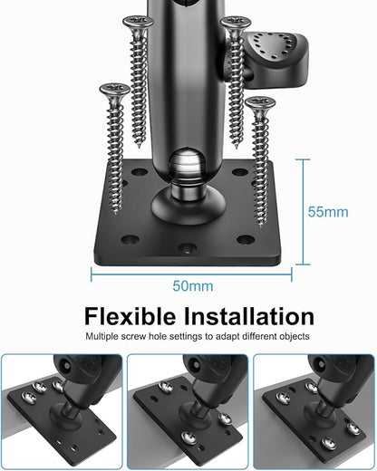 Small Tablet Wall Mount iPad Holder, Metal 360° Adjustable Stand, Multiple Hole Position, Alloy Base and Joint Arm, for iPad Pro Air Mini, Galaxy Tabs, Z Fold, Fire HD, Surface, iPhone, 4-13" Devices