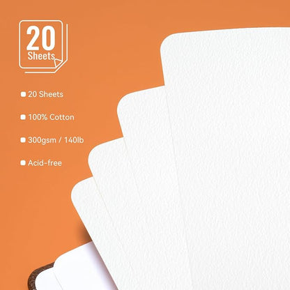 Paul Rubens Watercolor Journal, 2 Pack 40 Sheets 100% Cotton Acid-Free Cold Press Watercolor Sketchbook 3.54 * 5.04 Inches, 140lb/300gsm for Watercolors, Gouache, Acrylics