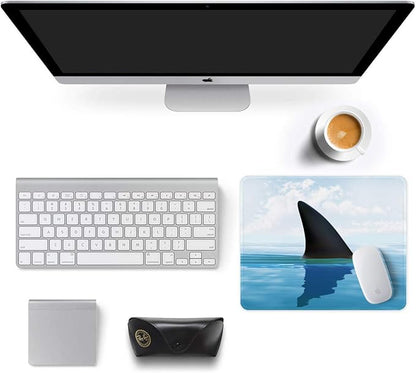 Auhoahsil Mouse Pad, 12 x 10 in Oceans Theme Computer Mouse Pad for Desk, Premium-Textured Non-Slip Rubber Stitched Edges Waterproof Square Mouse Mat for Gaming Work Wireless Mice, Shark
